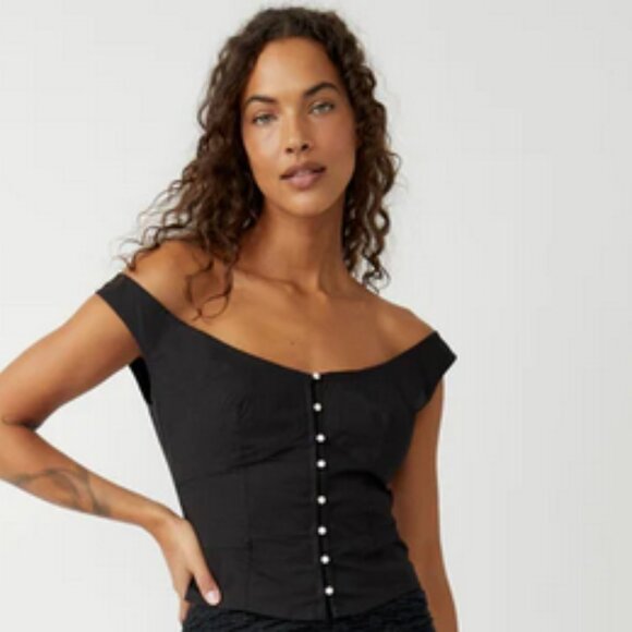 Free People Tops - Free People Sally Corset Buttondown Scoop Neck Sleeveless Black Tank Top XS